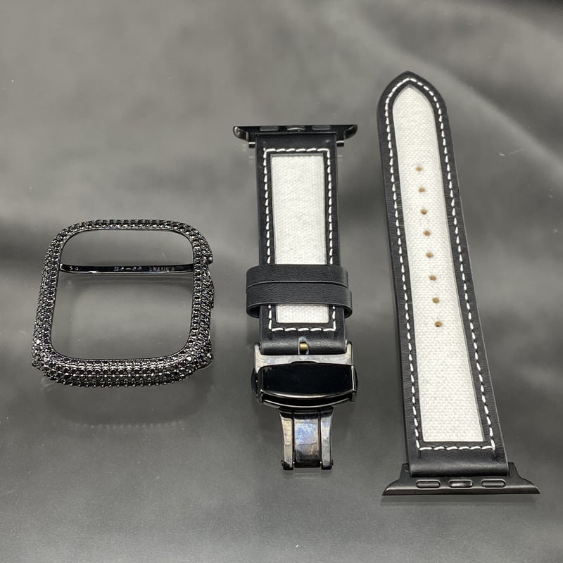 40mm44mm AA2モデルブラックベゼル&ブラック/ホワイトキャンバスレザー