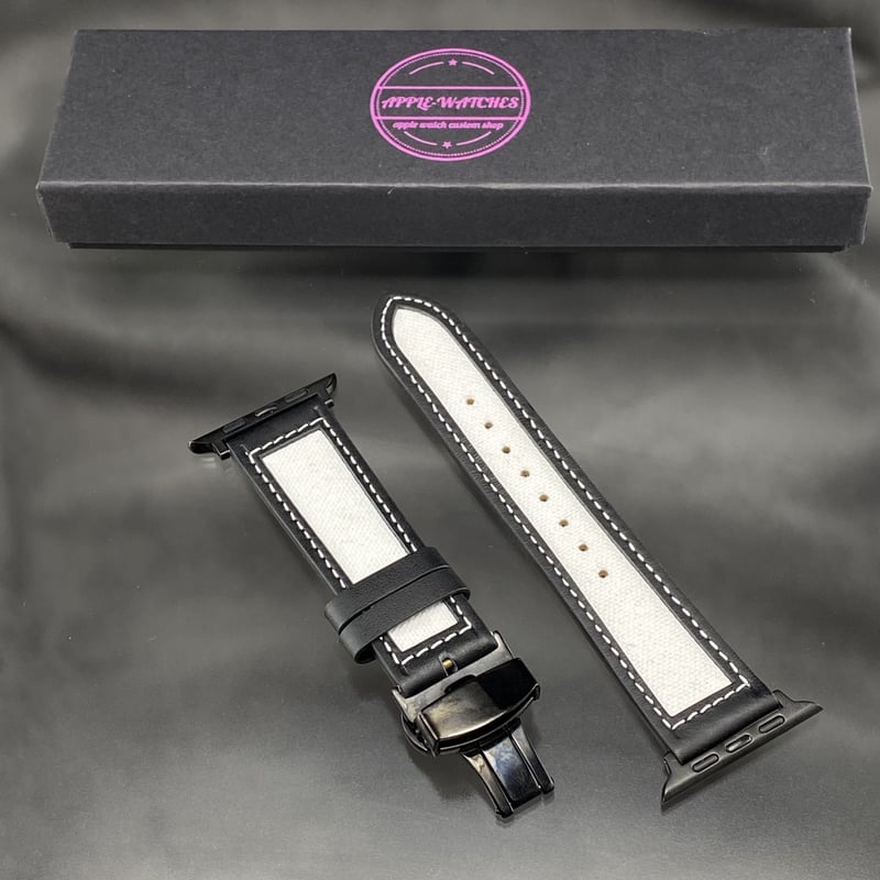 40mm44mm AA2モデルブラックベゼル&ブラック/ホワイトキャンバスレザー