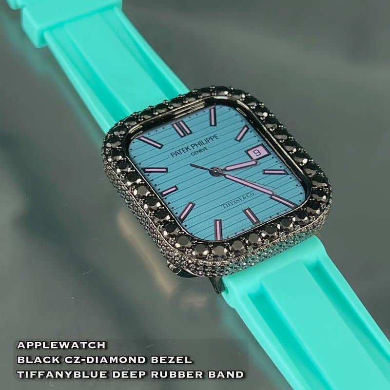 アップルウォッチczダイヤモンドローズベゼルラバーベルト 