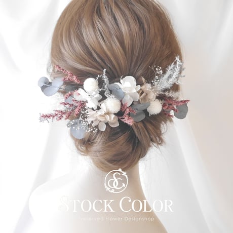 ユーカリとスターチスのナチュラルヘッドドレス・ヘアアクセサリー＊ウェディング 結婚式 白無垢 成人式 前撮り 髪飾り
