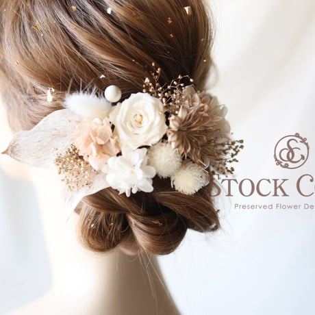 ローズとホワイトリーフのヘッドドレス/ヘアアクセサリー＊ウェディング 結婚式 成人式 白無垢 和装 前撮 髪飾り