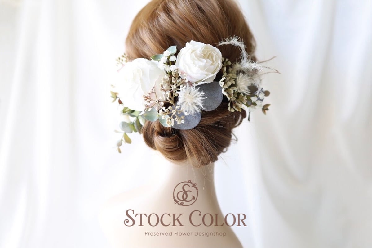 本物花 アンティークイエロー 薔薇 髪飾り ブライダル ウエディング 卒業 入学 アンティークローズのヘッドドレス/ヘアアクセサリー(ホワイト