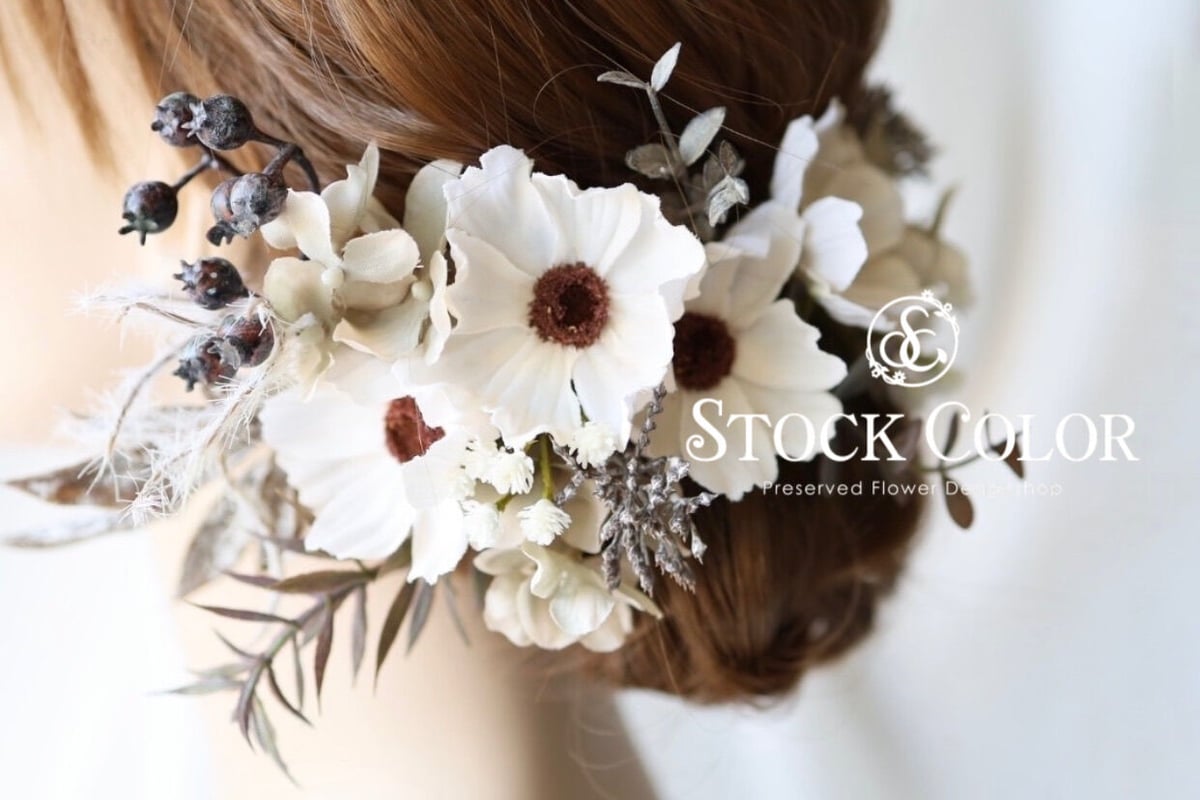 コスモスと紫陽花のヘッドドレス ヘアアクセサリー＊ウェディング 結婚式 成人式 前撮り 髪飾り...