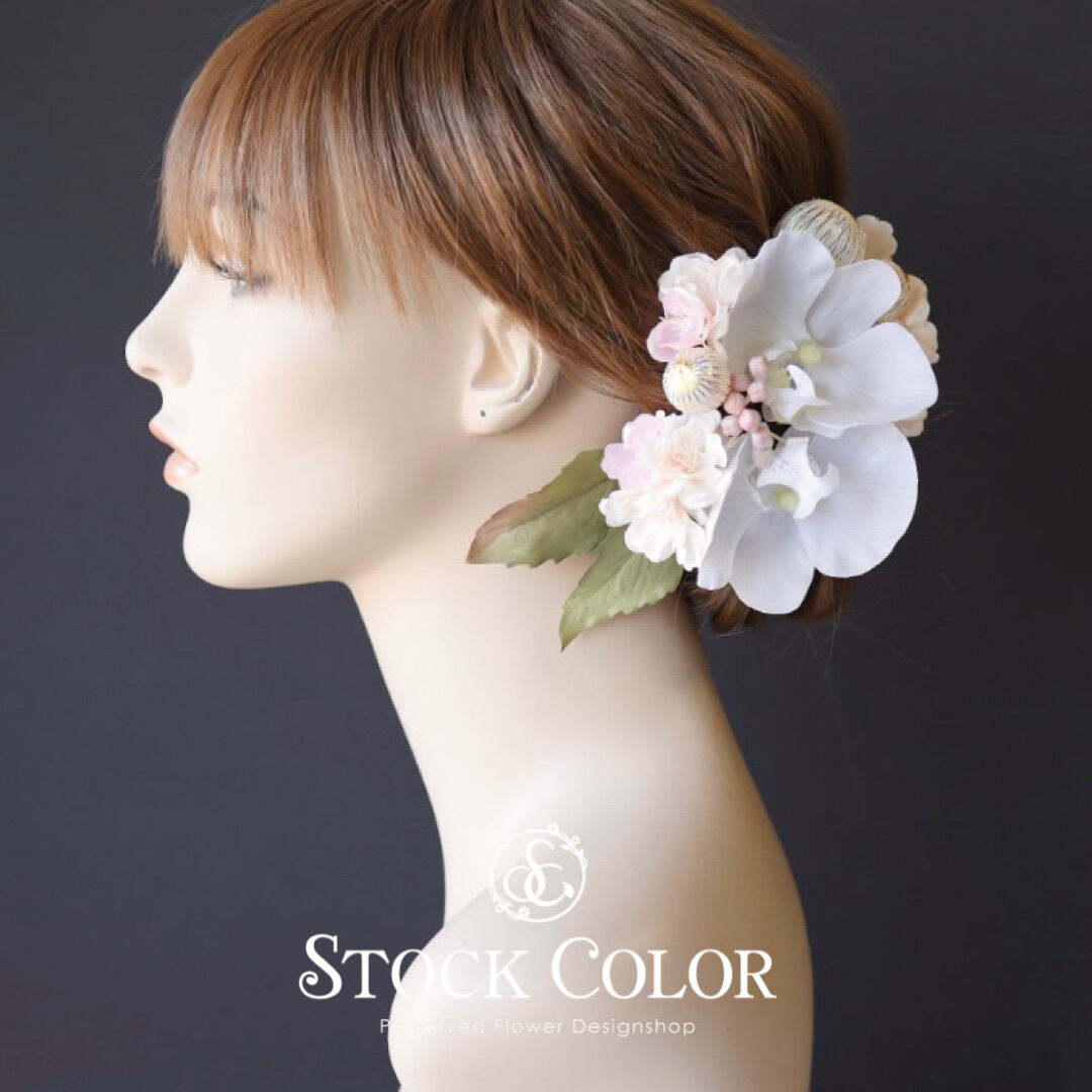 胡蝶蘭と八重桜のヘッドドレス/ヘアアクセサリー＊ウェディング 結婚式 ...