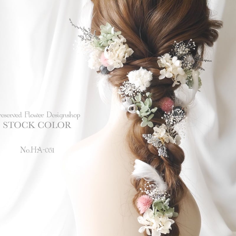 パープル&ホワイト　プリザーブドフラワー　ウェディングヘッドドレス　結婚式髪飾り