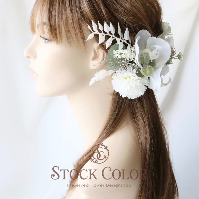 胡蝶蘭とユーカリのヘッドドレス ヘアアクセサリー＊ウェディング 結婚