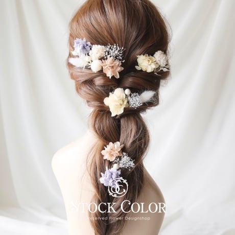 紫陽花とかすみ草のヘッドドレス/ヘアアクセサリー(パール付き)＊結婚式 成人式 ウェディングドレス 前撮り 髪飾り