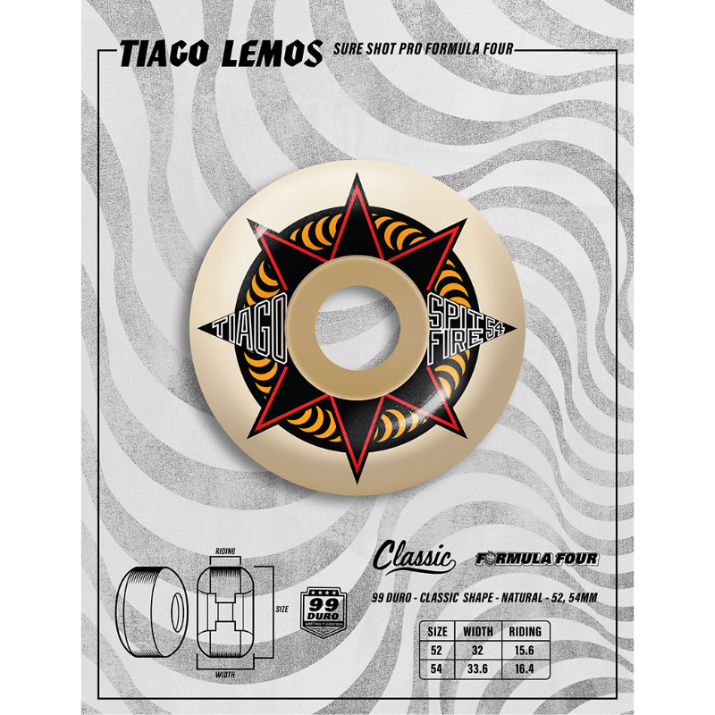 スケートボード SPITFIRE - SPITFIRE 99D TIAGO LEMOS SURE SHOT 54mm Tiago Lemos' 'Sure Shot' Part - Spitfire Wheels