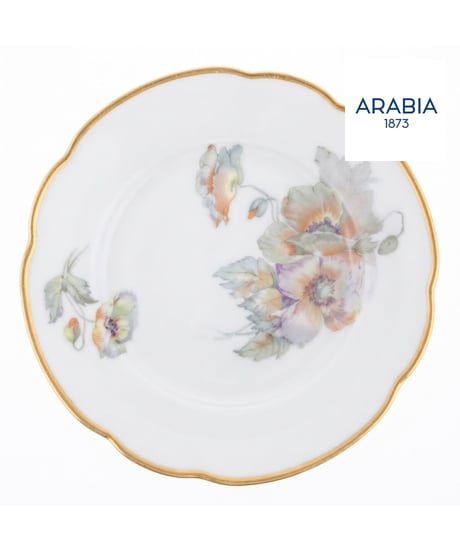 ARABIA 花柄 プレート 約20.5cm 金彩 フィンランド