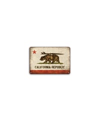 ブリキ看板 CALIFORNIA REPUBLIC カリフォルニア 州旗 熊 サーフィン 壁飾り