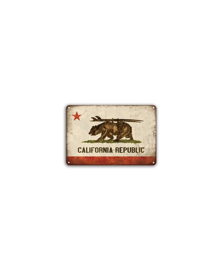 ブリキ看板 CALIFORNIA REPUBLIC カリフォルニア 州旗 熊 サーフィン 壁飾り