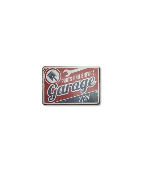ブリキ看板 PARTS AND SERVICE Garage 7/24 車 整備 ガレージ レトロ 壁飾り