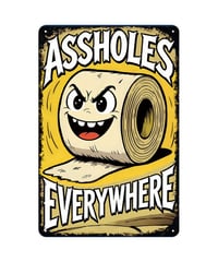 ブリキ看板 ASSHOLES EVERYWHERE トイレットペーパー 英字 ユーモア おもしろ アメリカン雑貨 レトロ ヴィンテージ インテリア 壁飾り おしゃれ