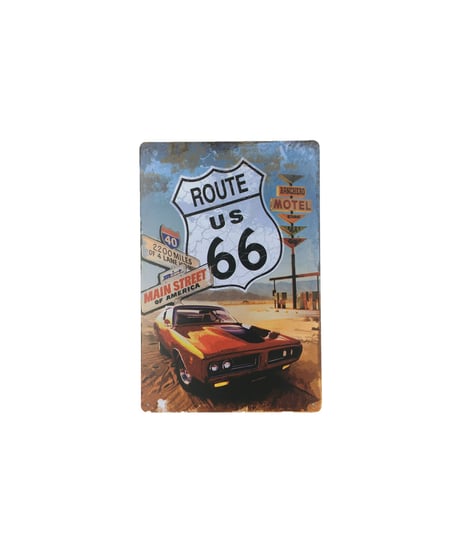 ブリキ看板 Route 66 MAIN STREET マッスルカー アメリカ ルート66 レトロ 壁飾り