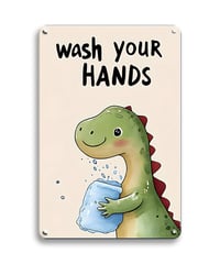 ブリキ看板 wash your hands 手洗い 恐竜 きょうりゅう ダイナソー かわいい 子供部屋 洗面所 トイレ サイン イラスト ヴィンテージ インテリア 壁飾り おしゃれ