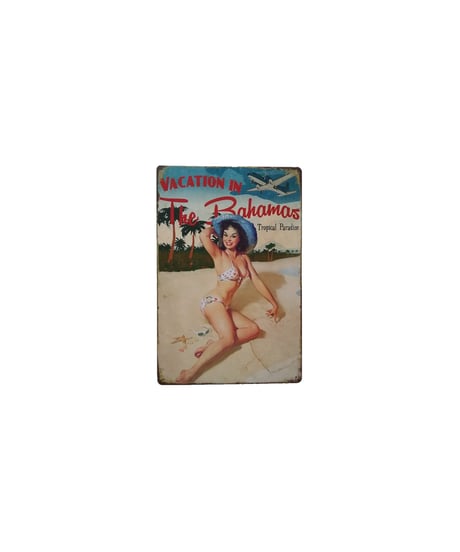 ブリキ看板 Vacation in The Bahamas バハマ ピンナップ ビーチ 旅行 トロピカル 壁飾り