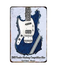 フェンダー ムスタング Kurt Cobain Nirvana ブリキ看板 ギター レトロ インテリア ビンテージ 壁飾り Competition Blue