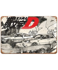 ブリキ看板 INITIAL D 頭文字D イニシャルD AE86 トレノ シビック 峠 走り屋 ドリフト アニメ 漫画 レトロ ガレージ インテリア 壁飾り おしゃれ