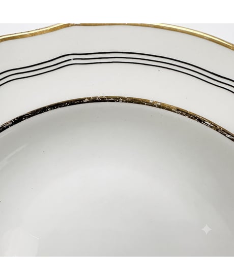 ARABIA ヴィンテージ 深皿 スーププレート 黒ライン 金彩 約23cm フィンランド