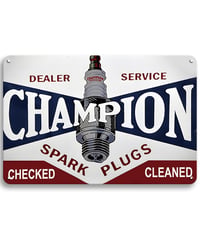 ブリキ看板 CHAMPION SPARK PLUGS チャンピオン スパークプラグ ディーラーサービス ガレージ 自動車整備 ヴィンテージ広告 レトロ アメリカン雑貨 インテリア 壁飾り おしゃれ