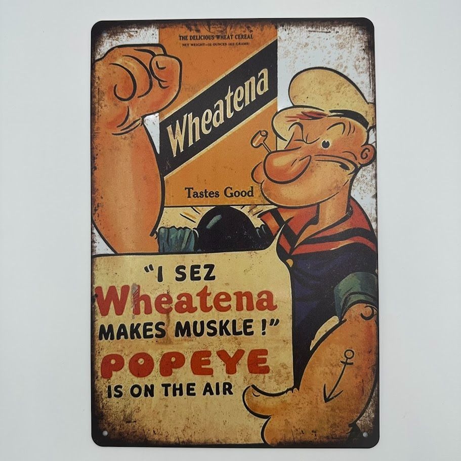 Popeye ブリキ看板 レトロ広告 Wheatenna ポパイ 筋肉 アメリカン 