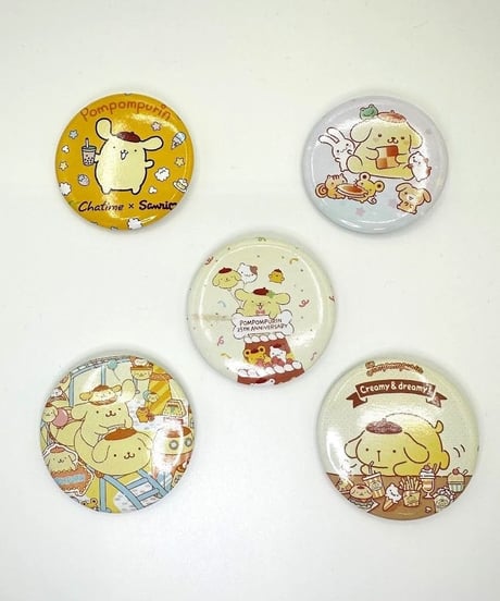 新品 サンリオ ポムポムプリン 缶バッチ 5枚セット 4cm