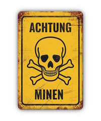 ブリキ看板 ドクロ 骸骨 注意看板 ACHTUNG MINEN 危険警告 レトロ ビンテージ インテリア 雑貨 壁飾り