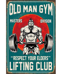 ジム 筋トレ OLD MAN GYM 筋肉 バーベル トレーニング ブリキ看板 レトロ インテリア 雑貨