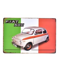 FIAT 500 クラシックカー ヴィンテージ イタリア国旗 ブリキ看板