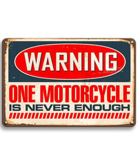 ブリキ看板 WARNING ONE MOTORCYCLE IS NEVER ENOUGH バイク モーターサイクル ライダー ガレージ レトロ ヴィンテージ インテリア 壁飾り おしゃれ