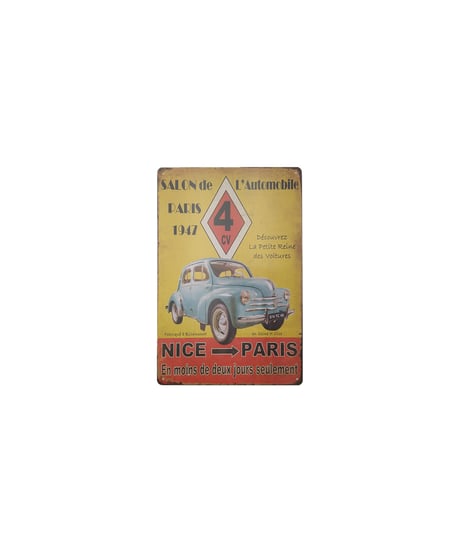 ブリキ看板 SALON de L'Automobile PARIS 1947 ルノー 4CV フランス 車 壁飾り