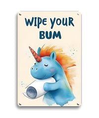 ブリキ看板 wipe your bum ユニコーン 一角獣 かわいい 子供部屋 トイレ 洗面所 サイン イラスト 英字 ヴィンテージ インテリア 壁飾り おしゃれ
