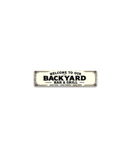 ブリキ看板 BACKYARD BAR & GRILL バーベキュー BBQ 庭 アウトドア 細長 アメリカン 壁飾り
