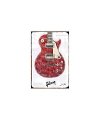 ブリキ看板 ギター Gibson Les Paul レスポール 赤 ヴィンテージ ディスプレイ インテリア コレクション 壁飾り