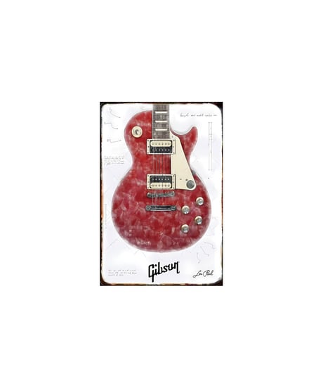 ブリキ看板 ギター Gibson Les Paul レスポール 赤 ヴィンテージ ディスプレイ インテリア コレクション 壁飾り