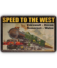 ブリキ看板 蒸気機関車 レトロ アンティーク 壁飾り ヴィンテージ インテリア雑貨 SPEED TO THE WEST 英国風