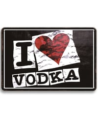 ブリキ看板 ウォッカ Vodka I Love 酒 バー レトロ おしゃれ アメリカン インテリア 横30cm×縦20cm