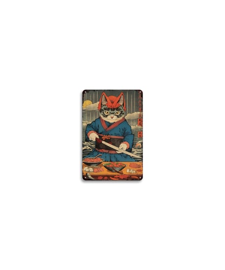 猫 ブリキ看板 和風 浮世絵 侍 武士 日本 レトロ 壁飾り インテリア