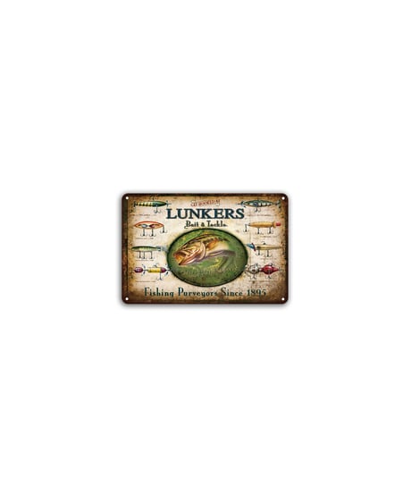 ブリキ看板 LUNKERS Bait & Tackle フィッシング 釣り ルアー バス 壁飾り