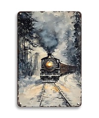 ブリキ看板 蒸気機関車 雪景色 列車 アンティーク レトロ インテリア ビンテージ 壁飾り おしゃれ