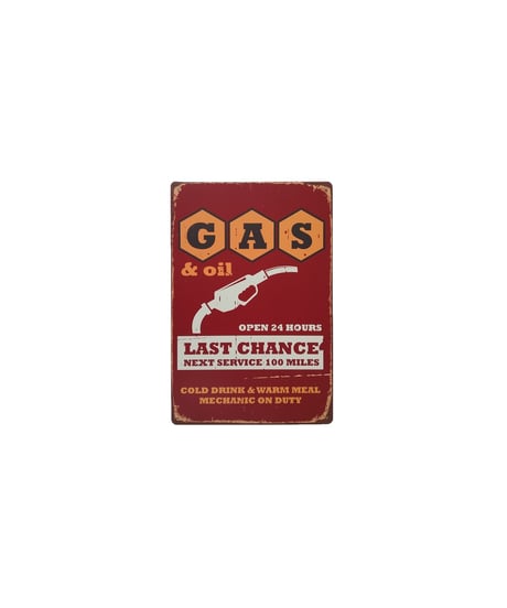 ブリキ看板 GAS oil LAST CHANCE ガススタ ヴィンテージ アメリカ 壁飾り