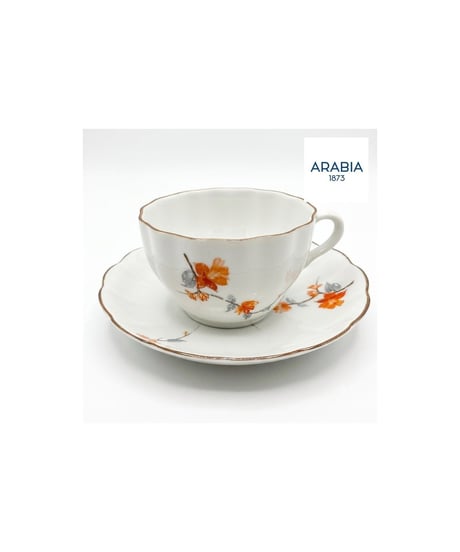 ARABIA SUOMI FINLANDIA ヴィンテージ カップ&ソーサー オレンジ花柄 金彩 スカラップ縁 フィンランド