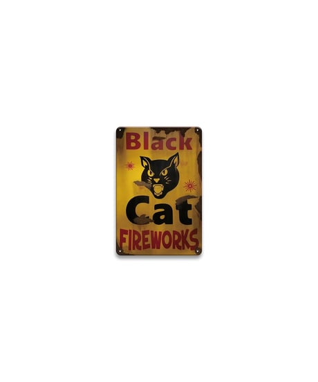 黒猫 ブリキ看板 レトロ BLACK CAT FIREWORKS 猫 インテリア 壁飾り