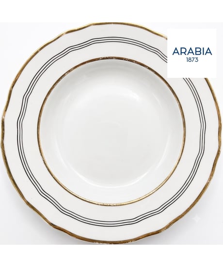 ARABIA ヴィンテージ 深皿 スーププレート 黒ライン 金彩 約23cm フィンランド