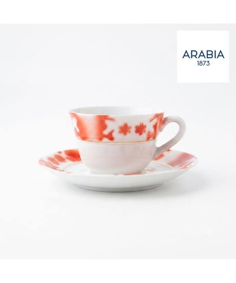ARABIA ヴィンテージ カップ＆ソーサー 赤花柄 金彩