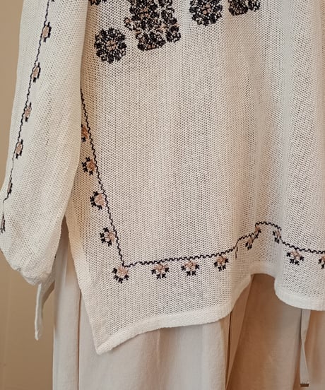 doux bleu／インド刺繍メッシュブラウス