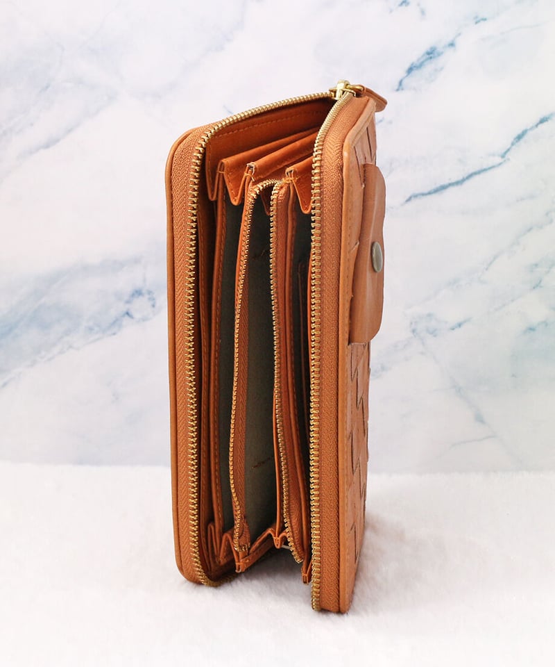 zucchero ヌメ革メッシュラウンド財布 メッシュシリーズ BR ブラウン