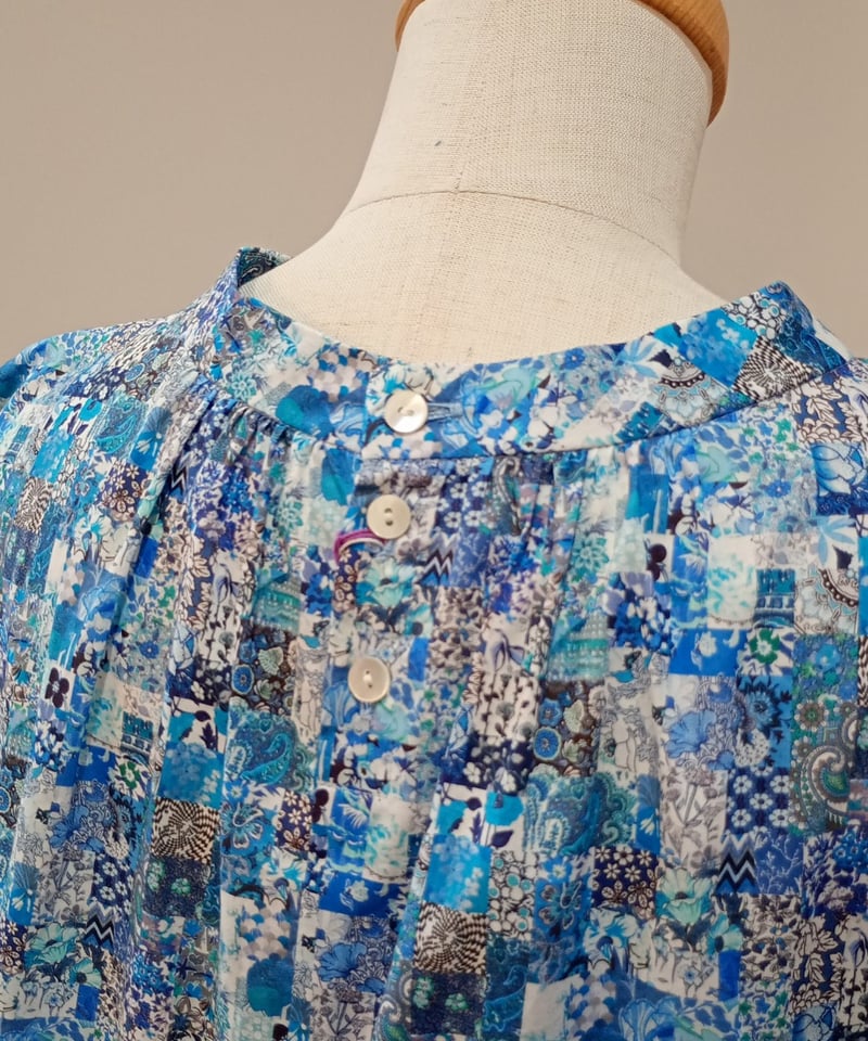 新品 ポンデシャロン sosotto リバティスタンドカラー フレンチブラウス ソソット リバティタナローンスタンドカラーフレンチブラウス