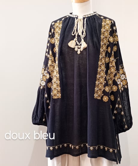 doux bleu／インド刺繍メッシュブラウス