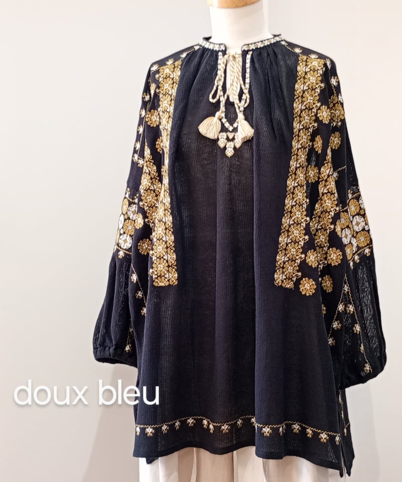 doux bleu/インド刺繍メッシュブラウス | mon favori|モンファヴォリ doux bleu/インド刺繍メッシュブラウス | mon favori|モンファヴォリ